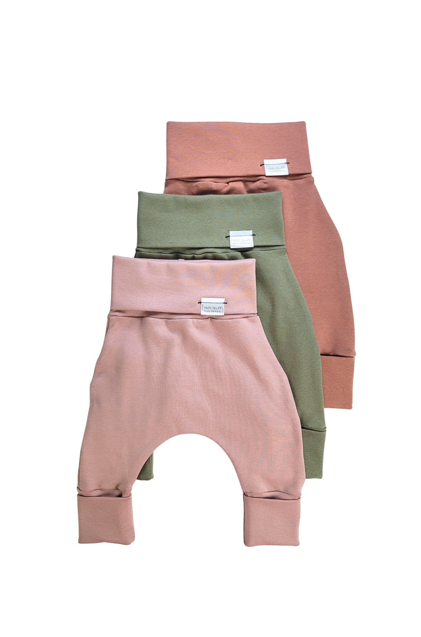 Grow With Me Pants for toddler, made in Canada with eco friendly fabric. colors view