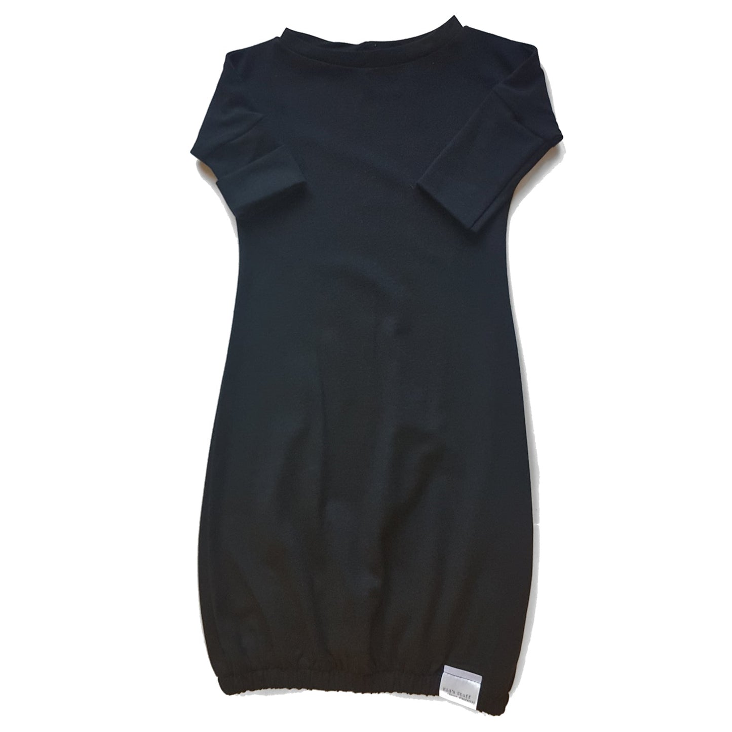 Eco-friendly kids' clothing – gender-neutral black newborn gown, sustainably made in Canada.