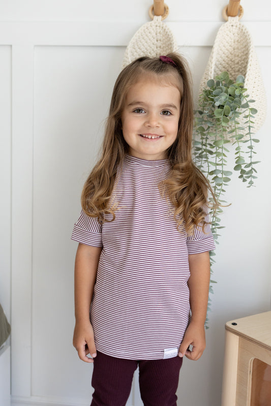 Grow With Me T-Shirt | Rose Brown Stripes Kid's Stuff [Trucs d'enfants] 
