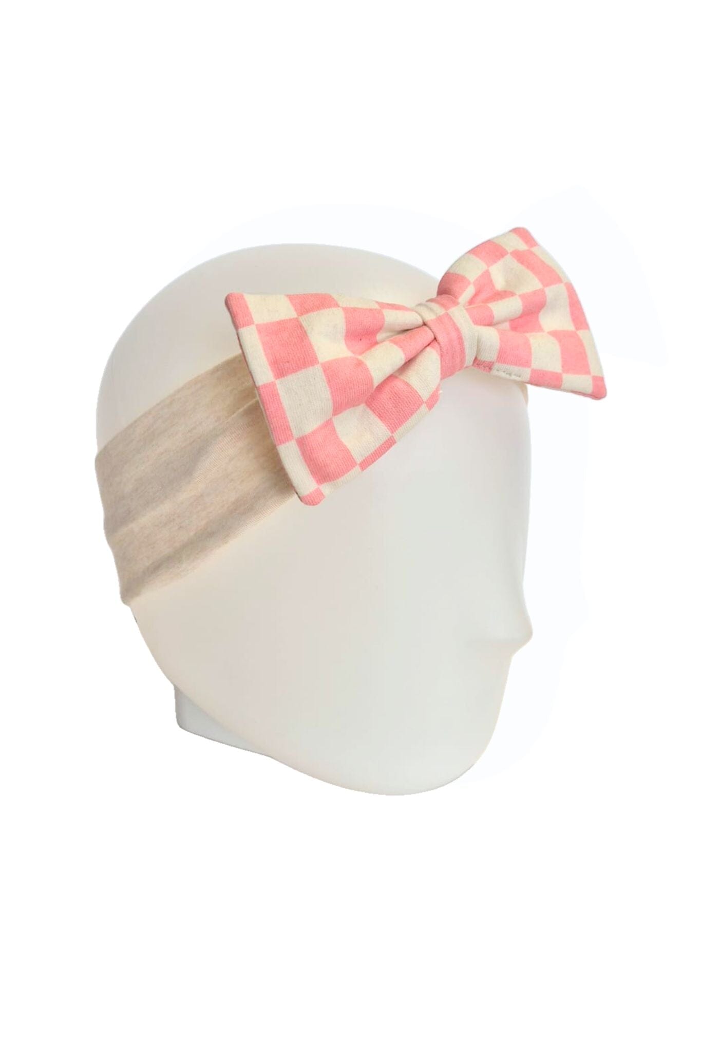 Oversize bow headband pink checkered for toddler