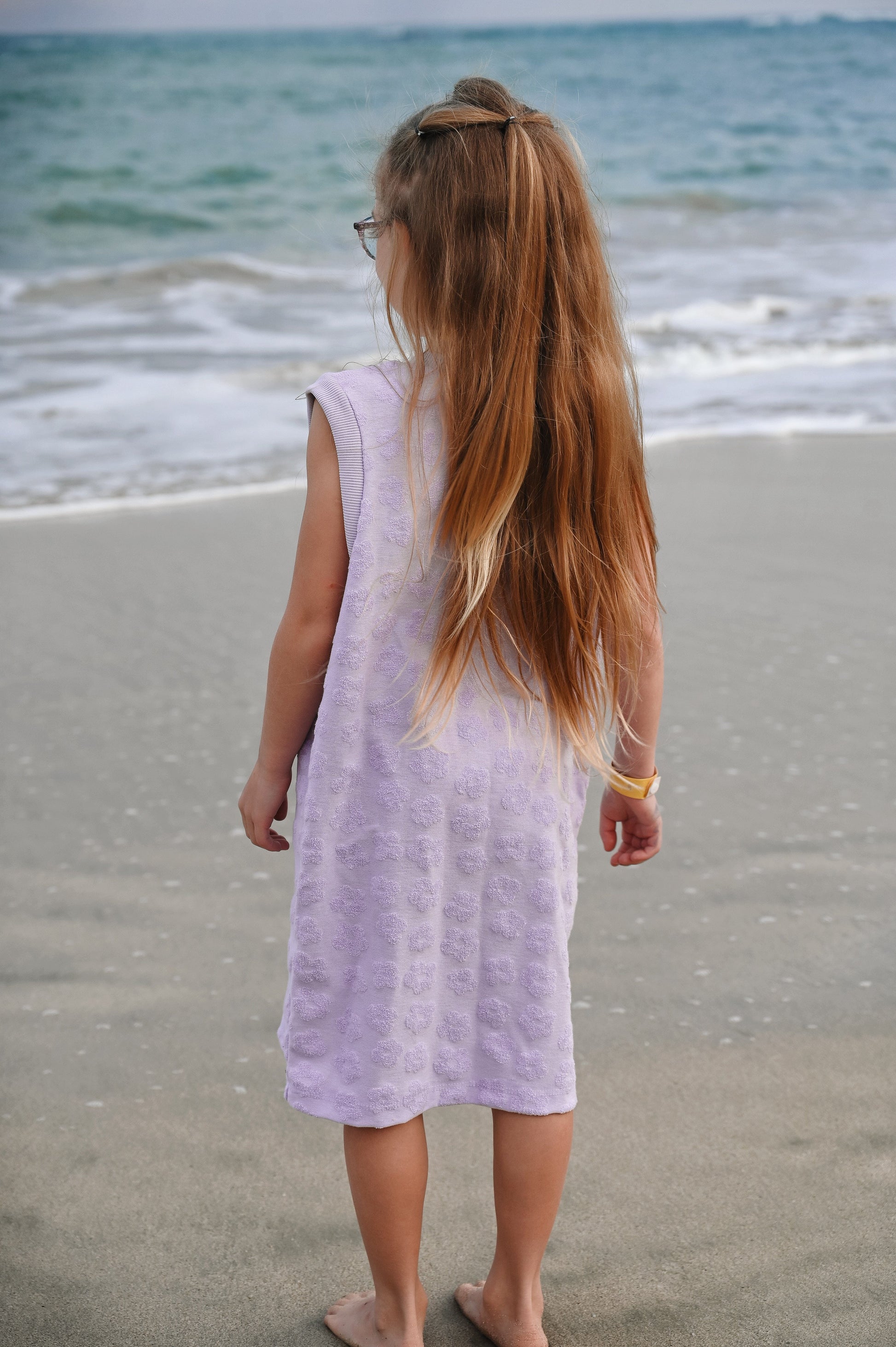 Lilac summer dress made in Montreal, Canada with eco friendly fabrics for your fast growing minis